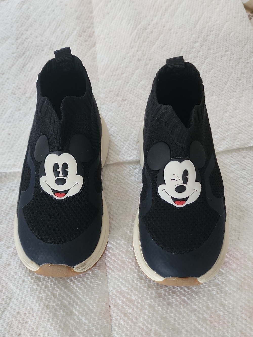 Zara Black and Cream Kids Mickey Slip-On Sneakers